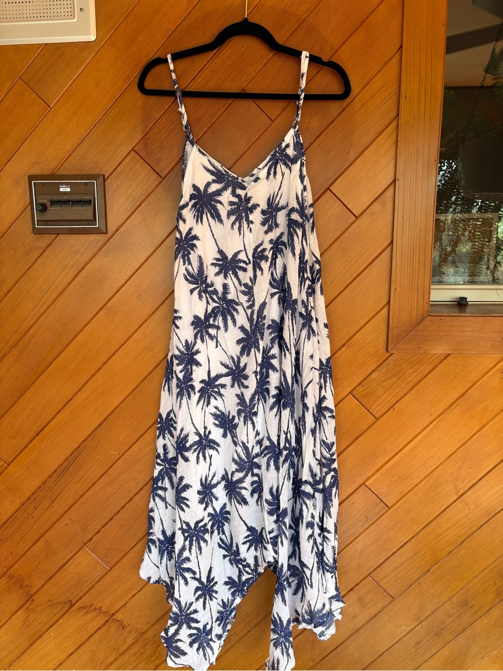 India Boutique White Dress with Navy Palm Print — Breezy Summer Slip Dress